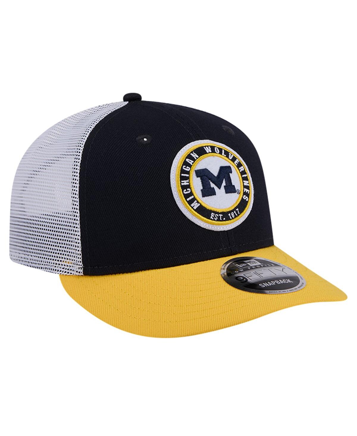 Men's New EraMichigan Wolverines Throwback Circle Patch 9FIFTY Trucker Snapback Hat - Navy
