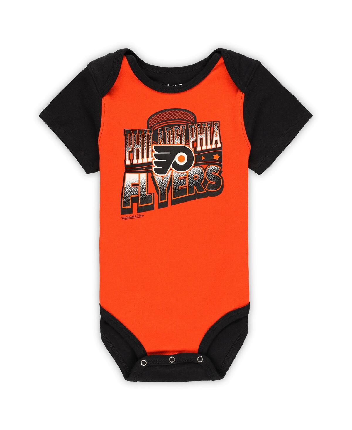 Shop Mitchell & Ness Baby Boys And Girls  Orange, Black Philadelphia Flyers Big Score 3-pack Bodysuit, Bib In Orange,black