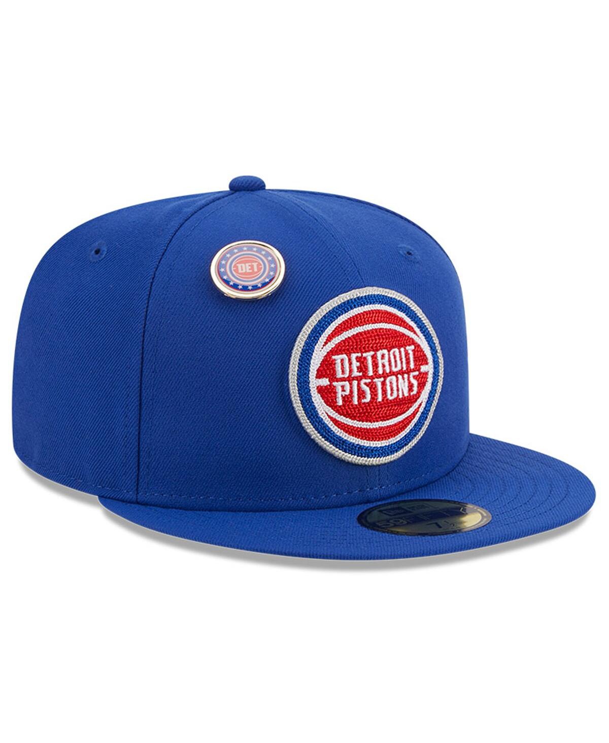 Shop New Era Men's  Blue Detroit Pistons Chainstitch Logo Pin 59fifty Fitted Hat