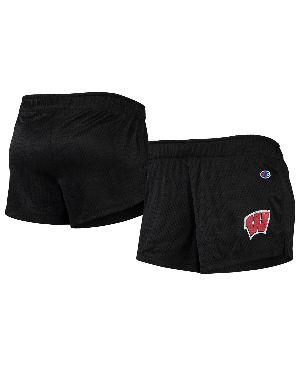 Champion Women's  Black Wisconsin Badgers Logo Mesh Shorts