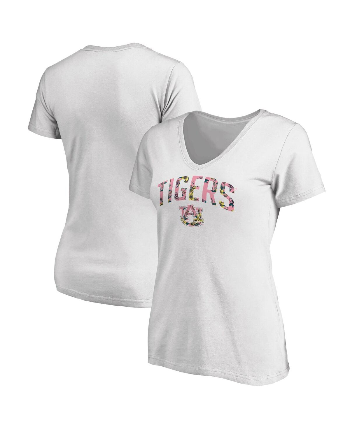 Women's Fanatics White Auburn Tigers Floral Arched V-Neck T-shirt - White