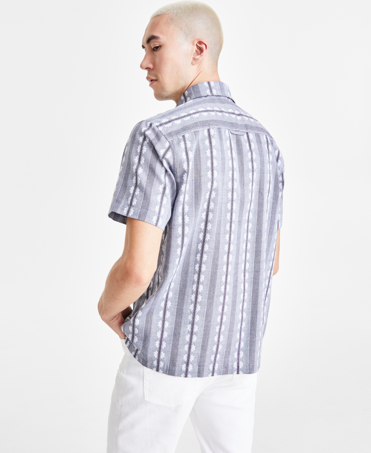 Sun + Stone Men's Elias Short Sleeve Button-Front Textured Multi-Print Shirt, Created for Macy's