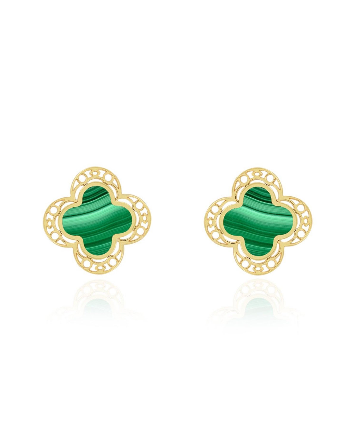Malachite Lace Clover Stud Earrings - Green