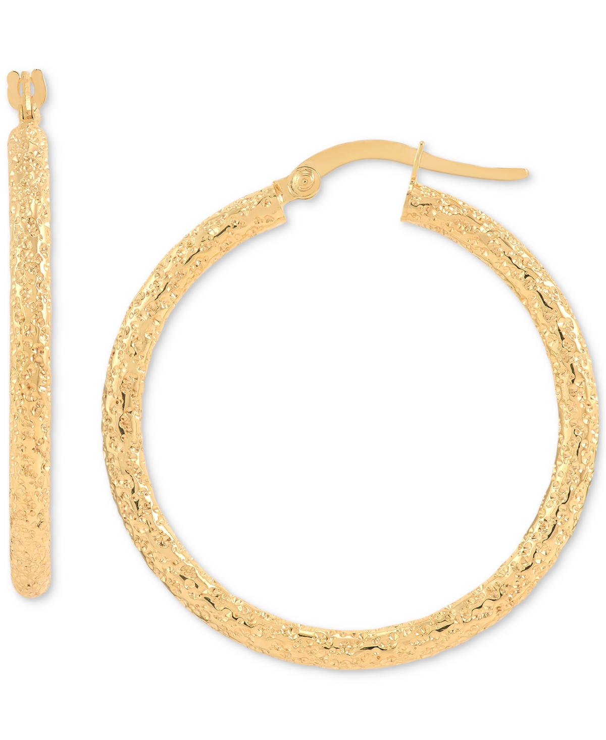 Textured Tube Medium Hoop Earrings in 10k Gold, 1-1/8" - Yellow Gold