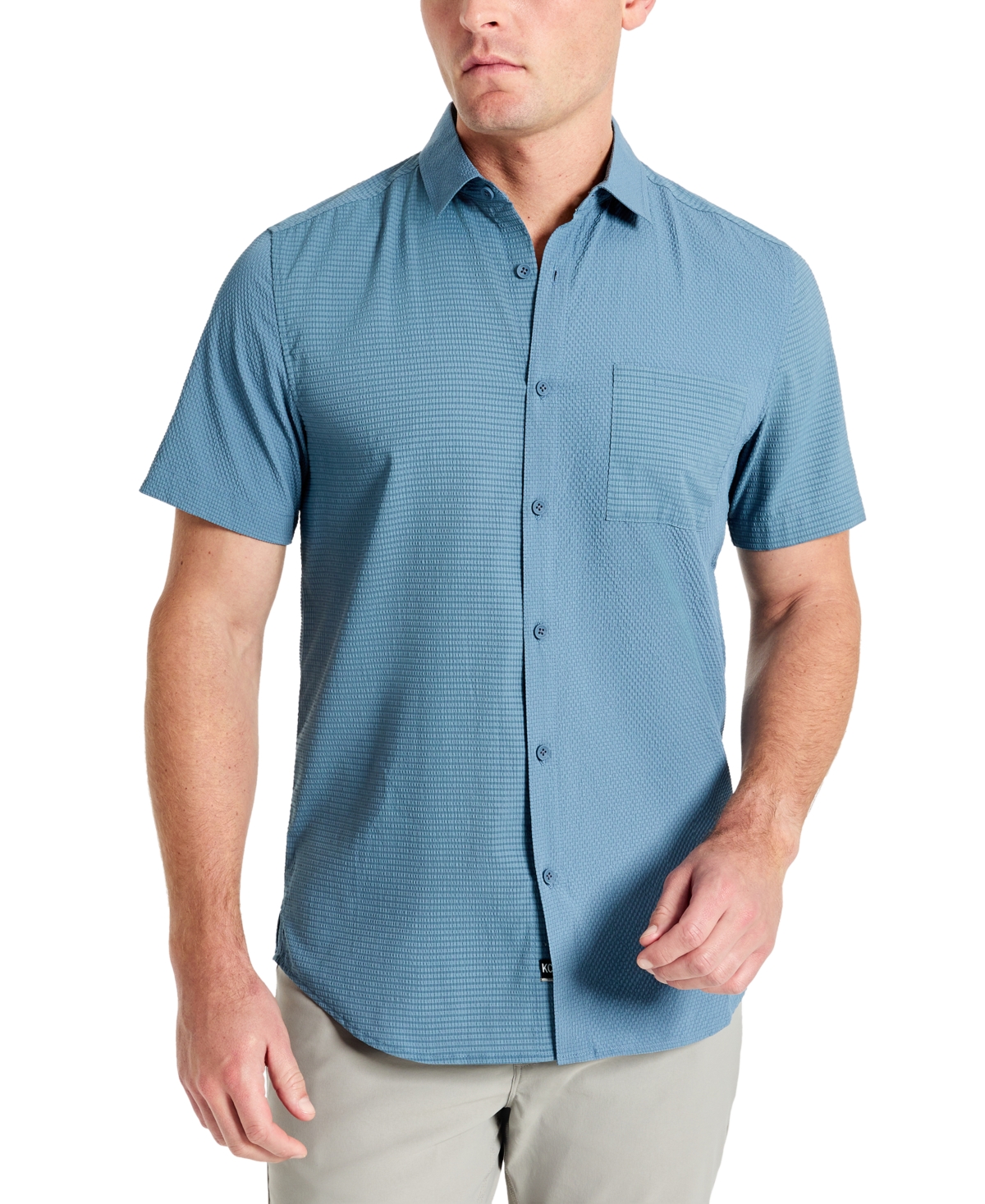 Shop Kenneth Cole Men's Slim Fit Short-sleeve Mixed Media Sport Shirt In Blue