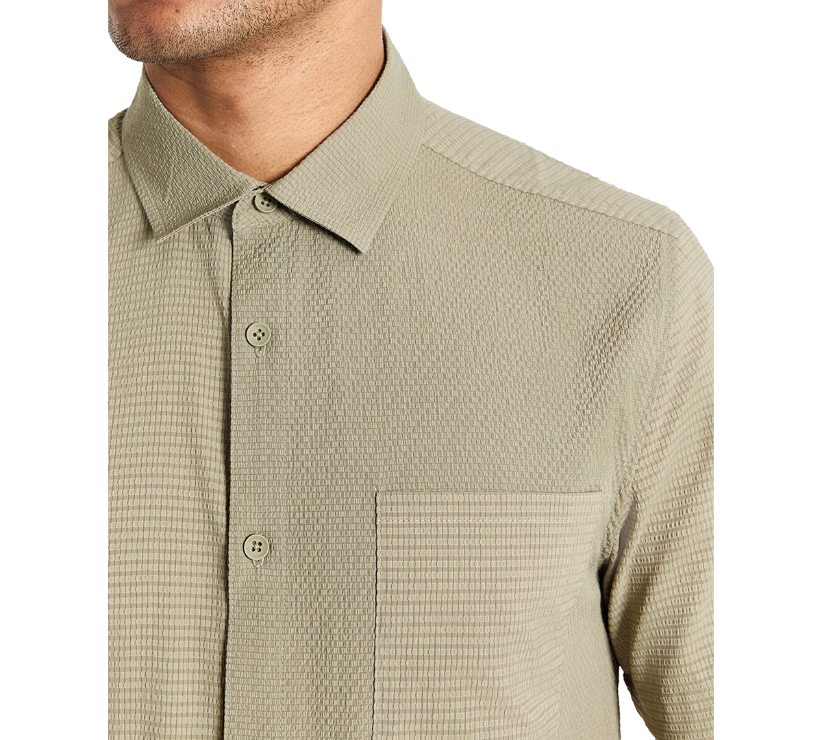 Kenneth Cole Men's Slim Fit Short-Sleeve Mixed Media Sport Shirt