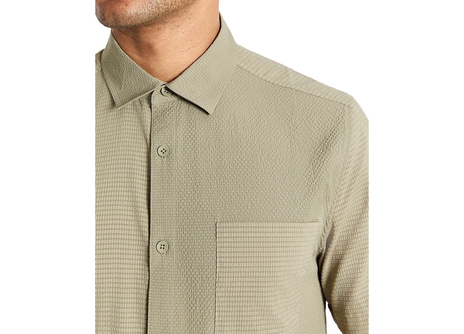 Men's Slim Fit Short-Sleeve Mixed Media Sport Shirt