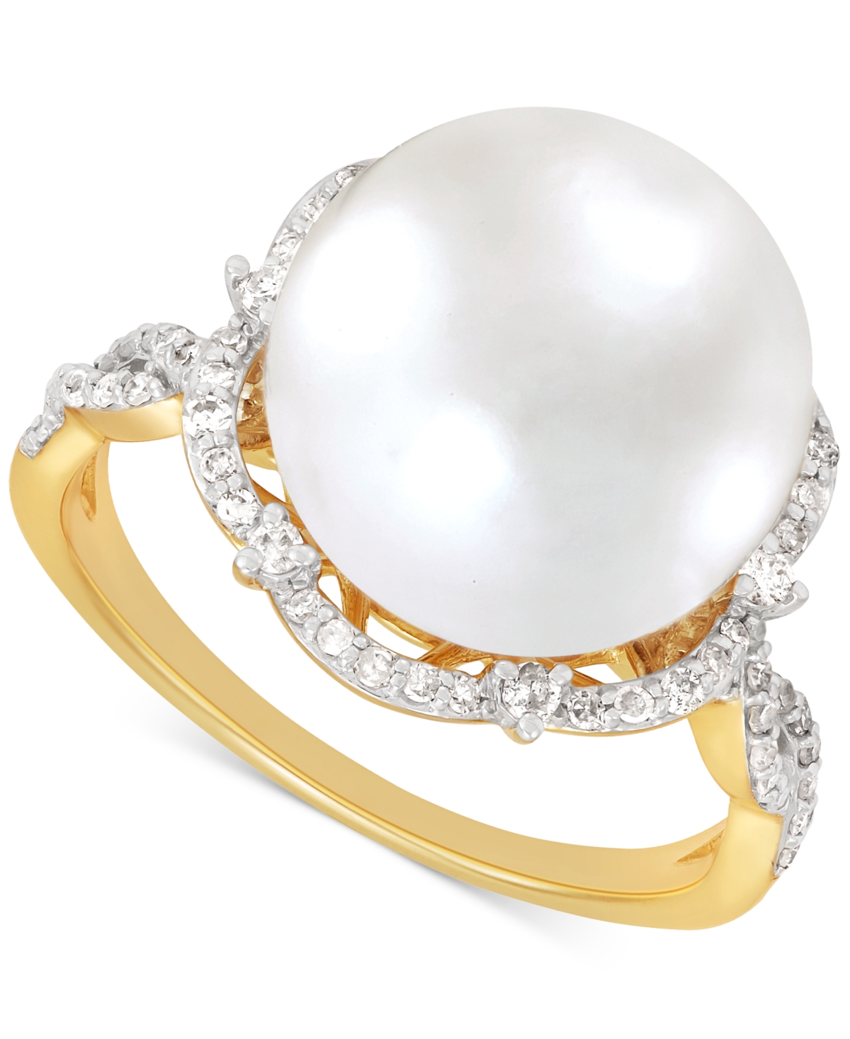 Cultured Ming Pearl (12mm) & Diamond (1/4 ct. t.w.) Halo Ring in 14k Gold - Yellow Gold