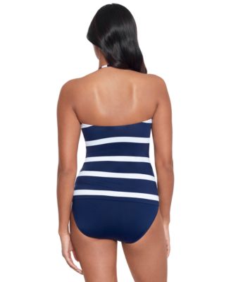 Shop Lauren Ralph Lauren Womens Striped Halter Neck Lace Up Tankini Beach Club Hipster Bikini Bottoms In Dark Navy