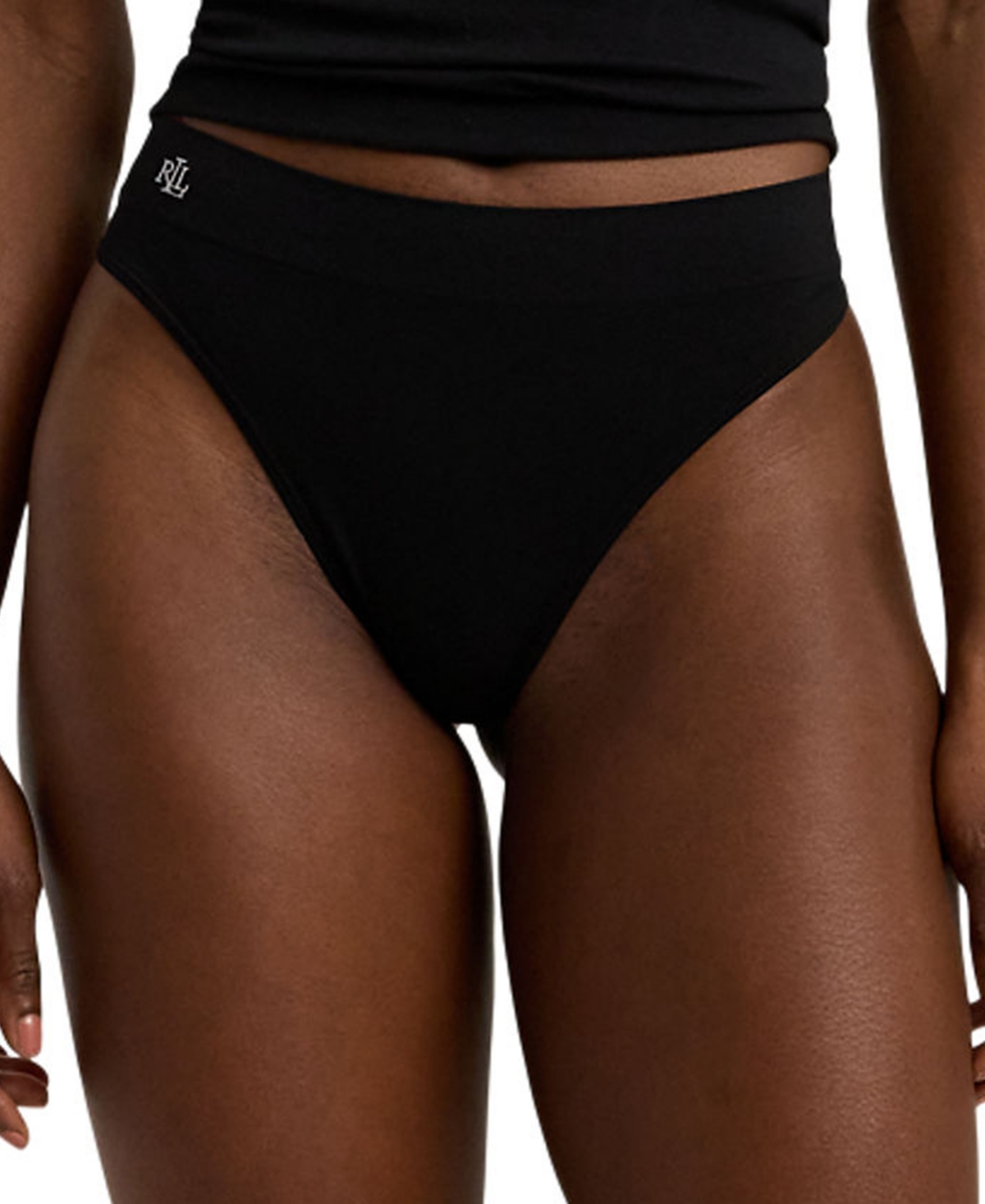 Shop Lauren Ralph Lauren Women's Seamless Stretch Jersey Thong Underwear 4l0010 In Black