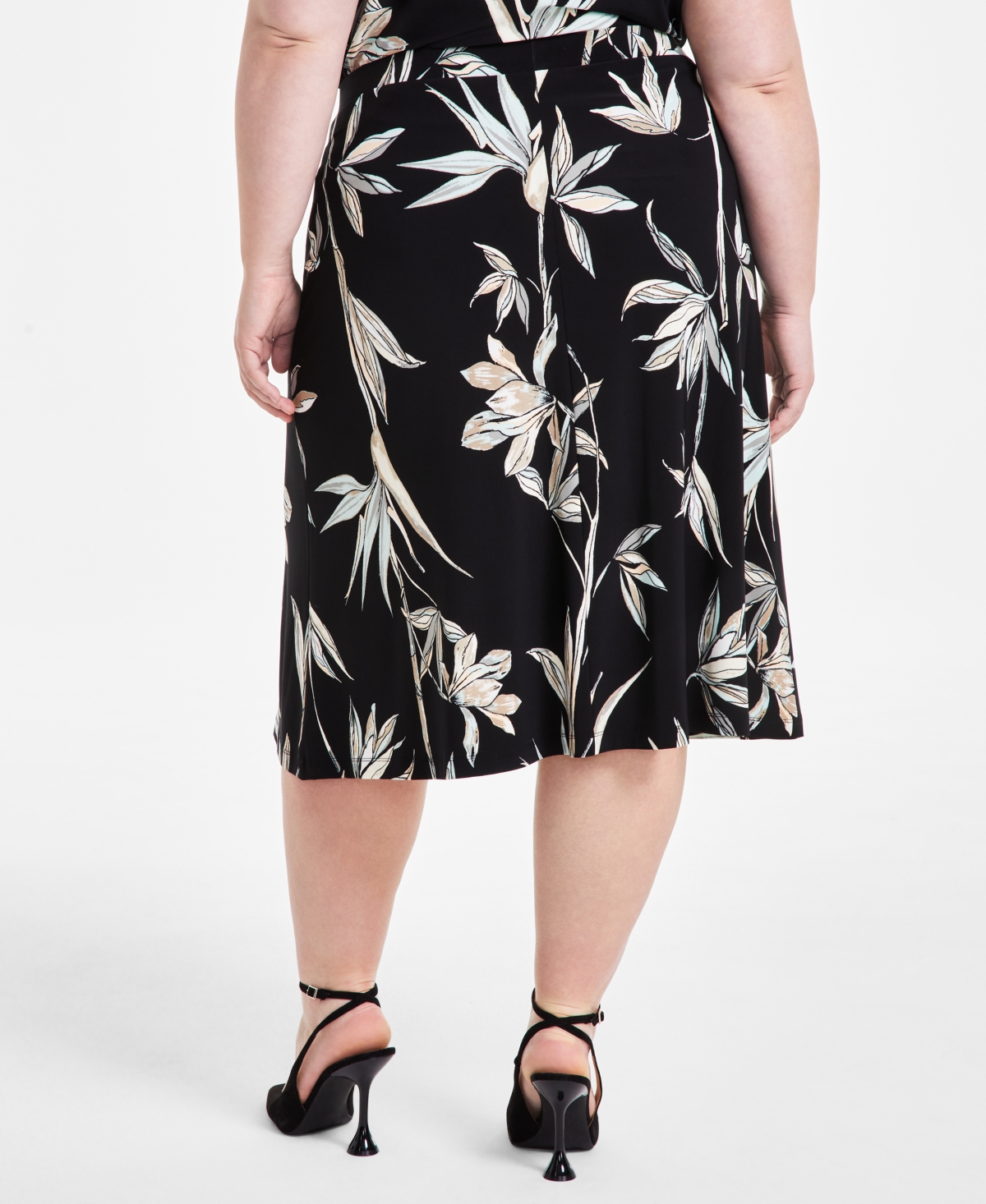 Kasper Plus Size Printed Flared Midi Skirt