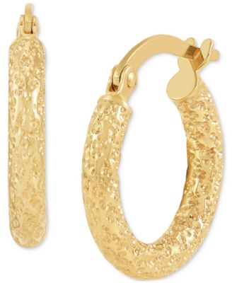 Textured Tube Small Hoop Earrings in 10k Gold, 5/8"