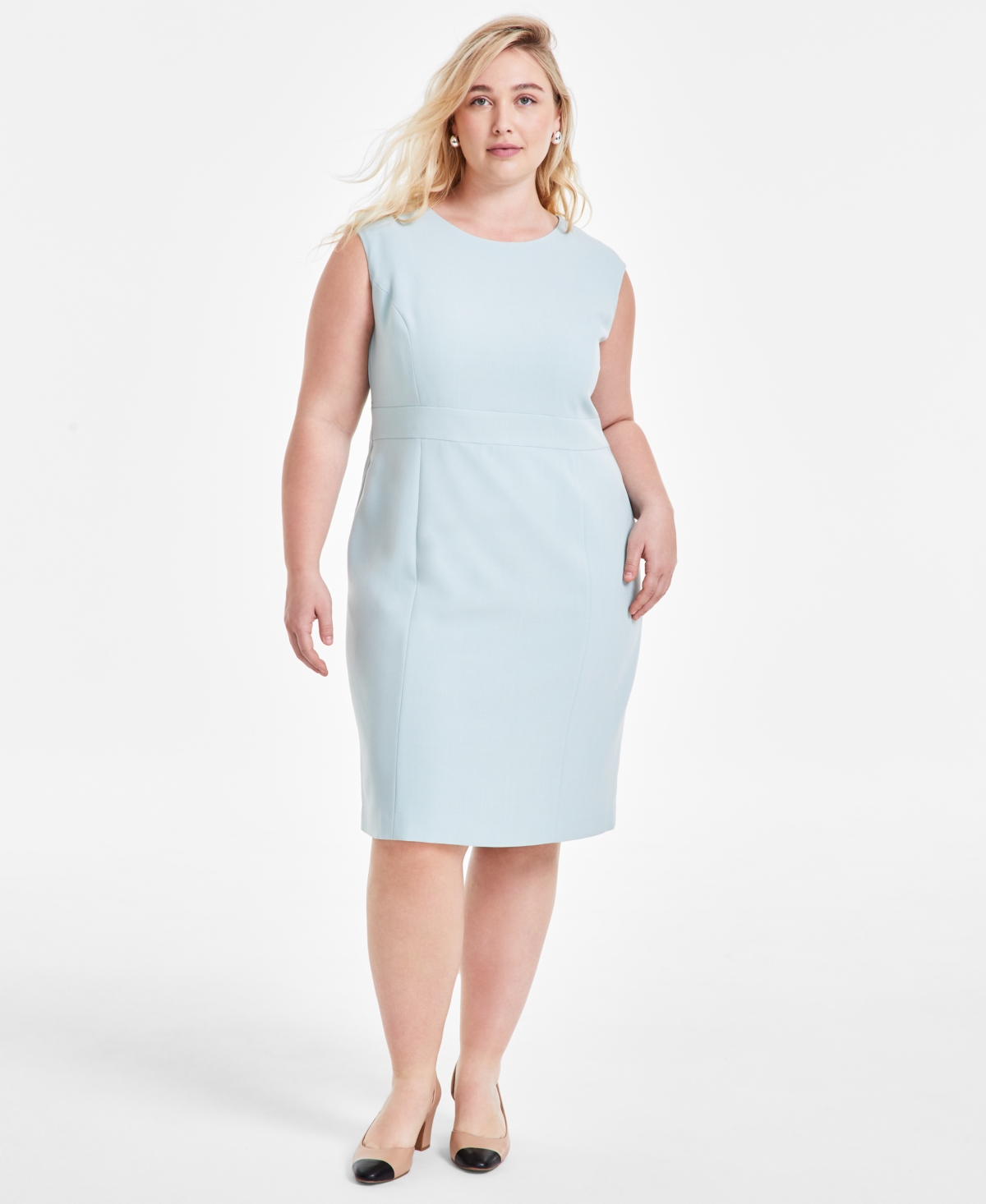 Shop Kasper Plus Size Cap-sleeve Sheath Dress In Sea Glass