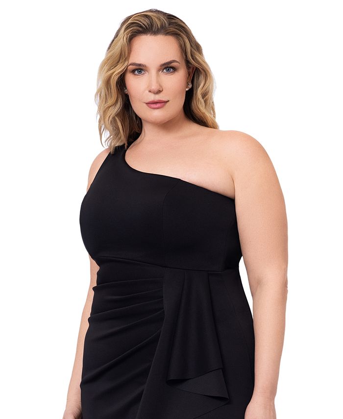 XSCAPE Plus Size One-Shoulder Long Ruffle Dress - Macy's