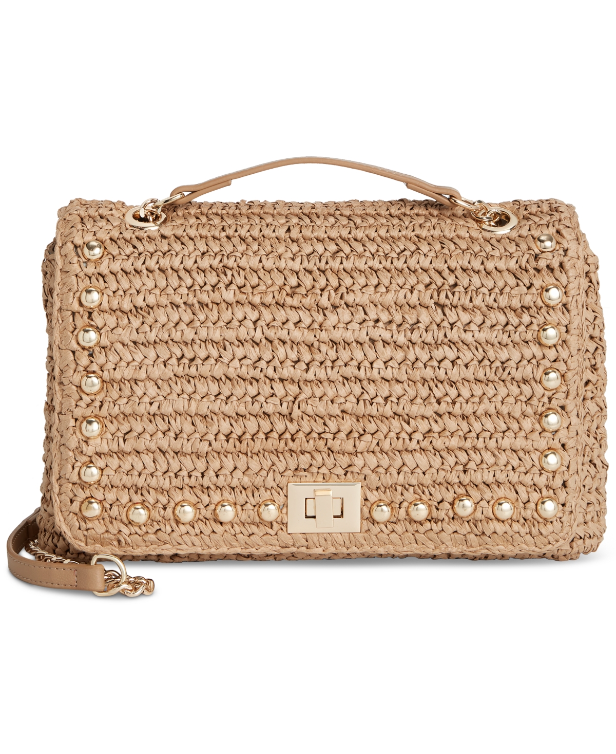 Ajae Soft Crochet Straw Medium Studded Shoulder Bag, Created for Macy's - Straw/pink
