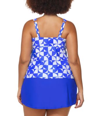 Shop Raisins Curve Trendy Plus Tanzania V Neck Tankini Top Bravo High Rise Swim Skirt In Blue