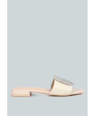 Womens Ollilie Rhinestones Embellished Brooch Slip On Sandals