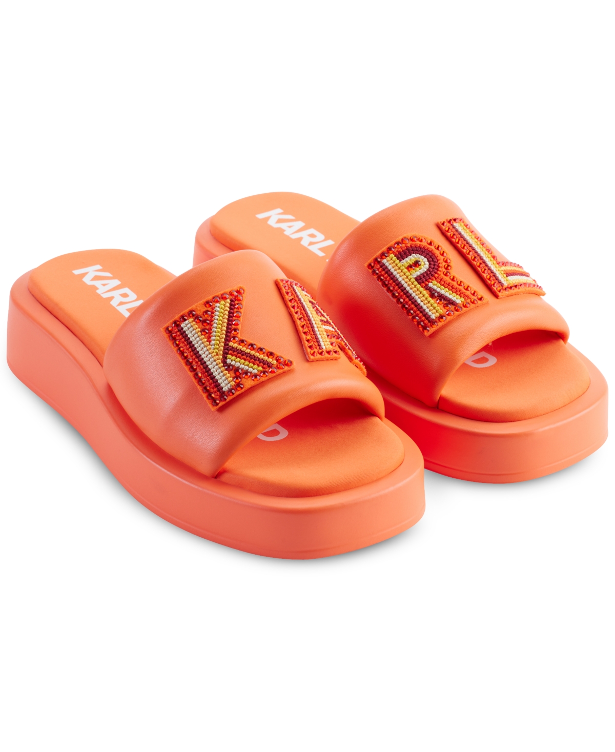 Karl Lagerfeld Opal Embellished Platform Slide Sandals In Apricot
