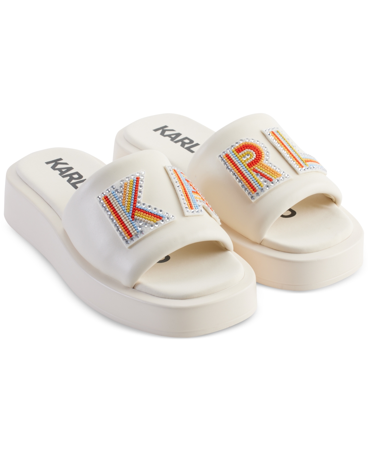 Opal Embellished Platform Slide Sandals - Bright White