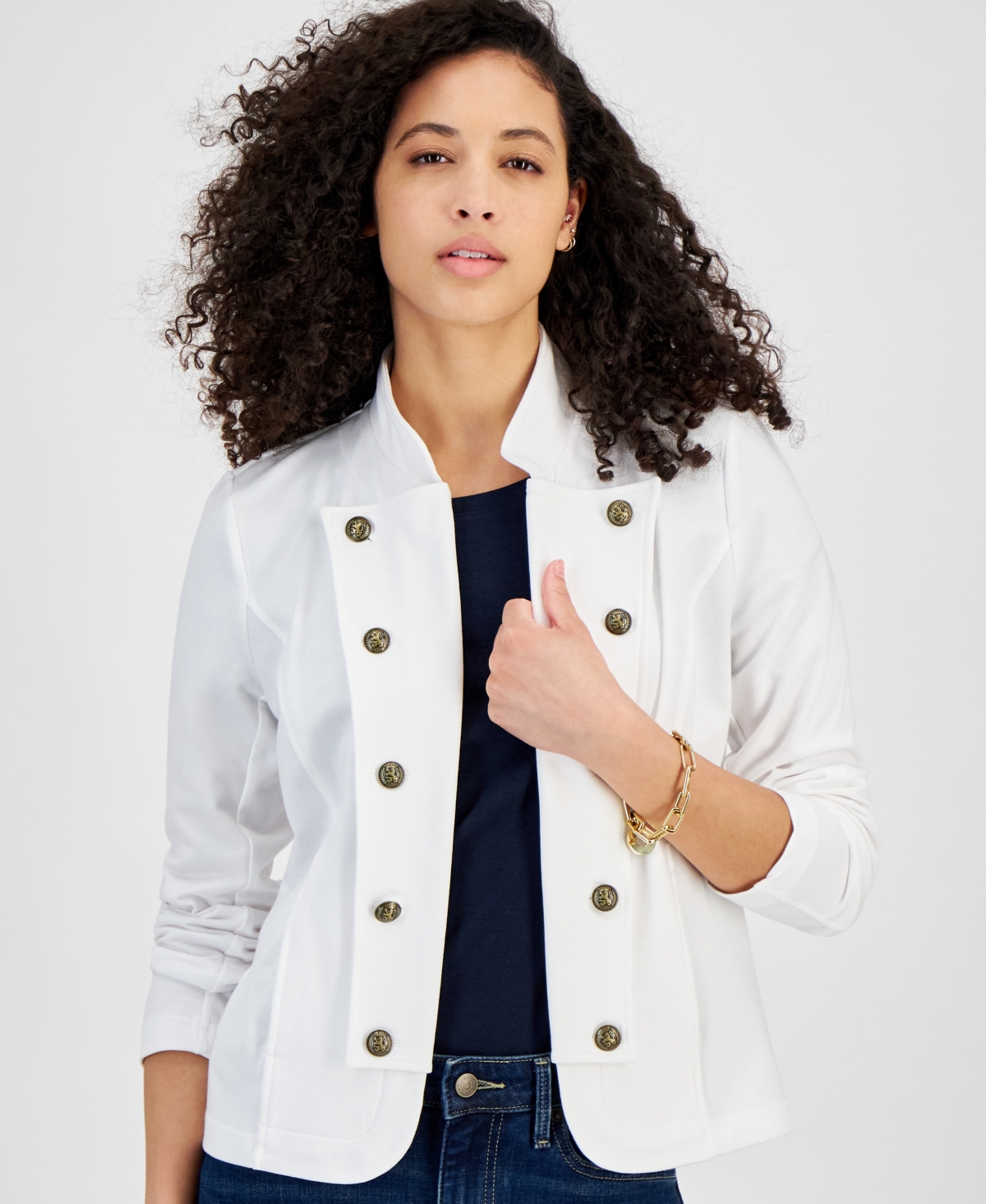 Shop Tommy Hilfiger Women's Solid Open-front Band Jacket In Brt White