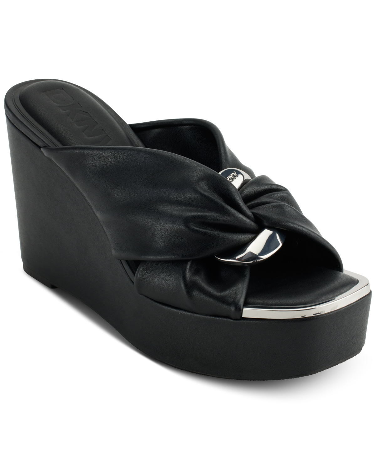 Shop Dkny Women's Maryn Chain Twist Platform Wedge Sandals In Black,nickel