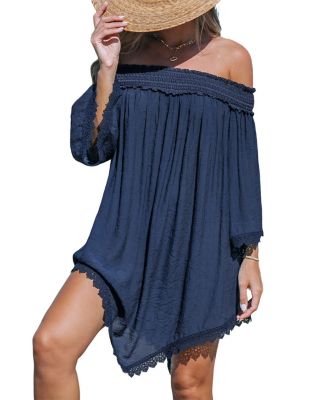 navy beach cover up dress Swim Coverups| Low Profile Blue Cover-Up Mini Dress - Blue