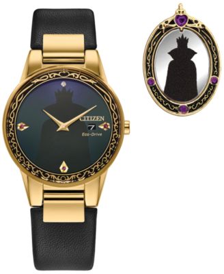 Eco-Drive Women's Disney Evil Queen Black Leather Strap Watch 30mm Gift Set