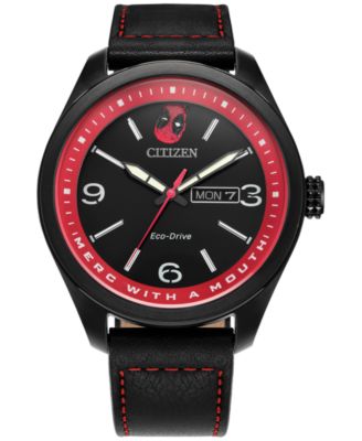 Citizen - Men's Marvel Deadpool Returns Black Leather Strap Watch 43mm