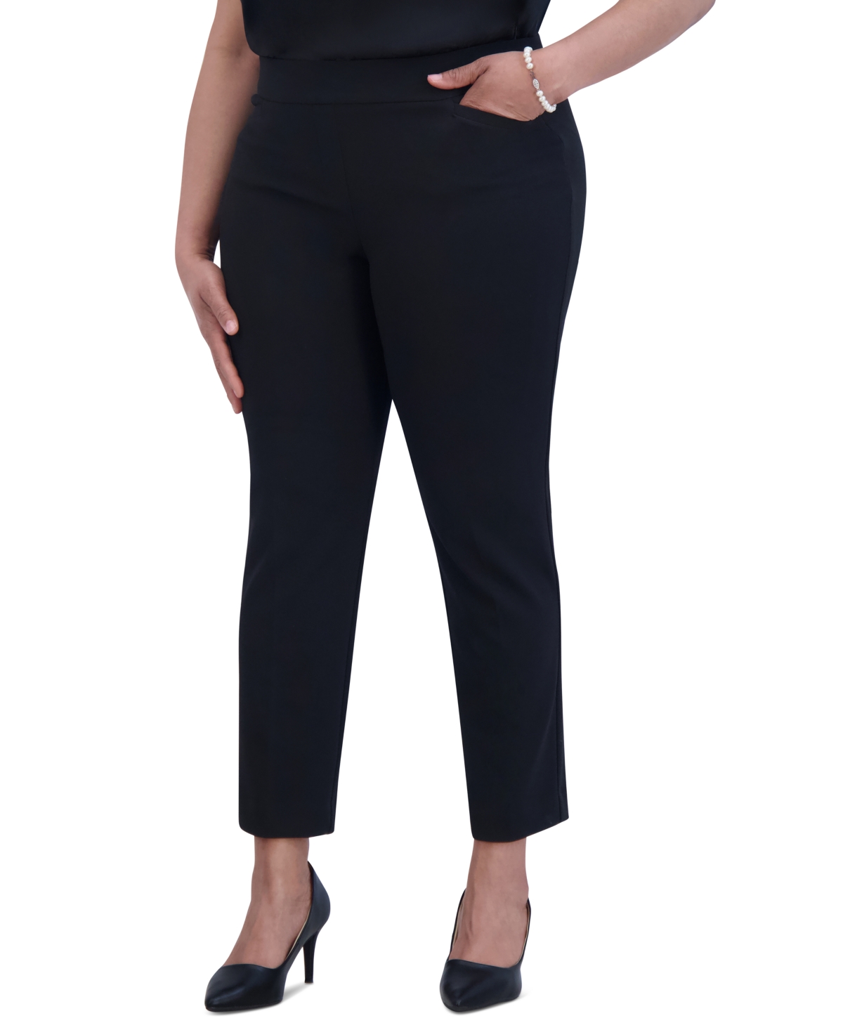 Women's Pull-On Straight-Leg Pants Regular & Plus - Black