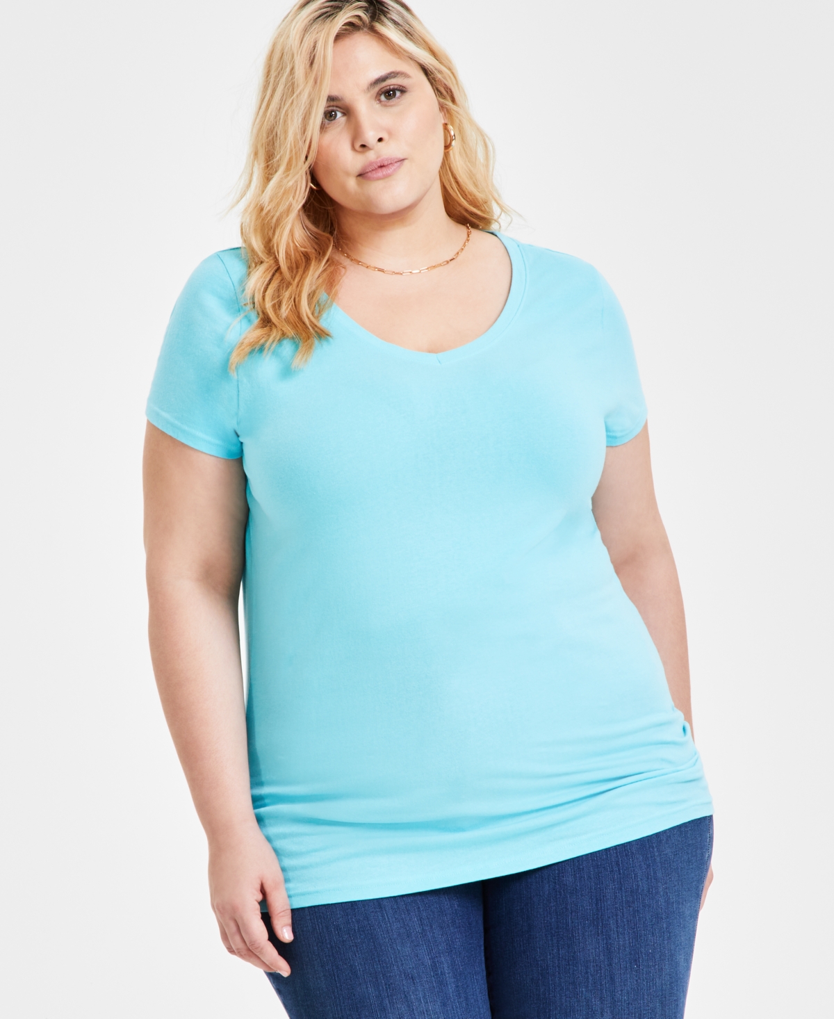Shop Aveto Trendy Plus Size Fitted V-neck T-shirt In Ipanema