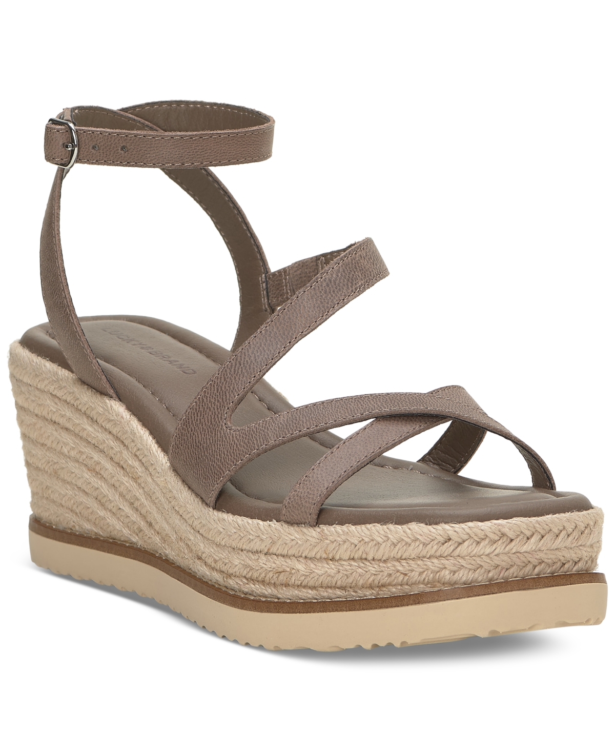 Shop Lucky Brand Women's Carolie Strappy Espadrille Wedge Sandals In Coffee Quart Leather