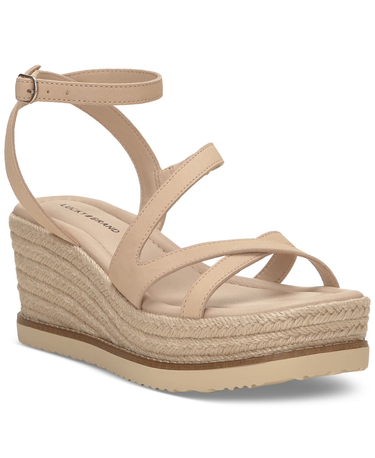 Shop Lucky Brand Women's Carolie Strappy Espadrille Wedge Sandals In Cannellini Leather