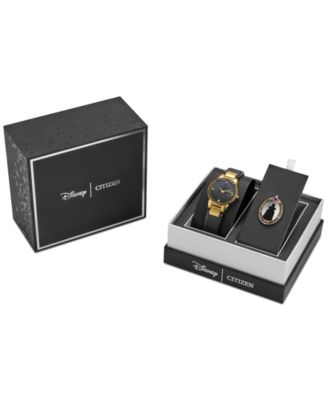 Eco-Drive Women's Disney Evil Queen Black Leather Strap Watch 30mm Gift Set