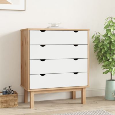 Drawer Cabinet Brown and White Solid Pine Wood Medium Cabinet