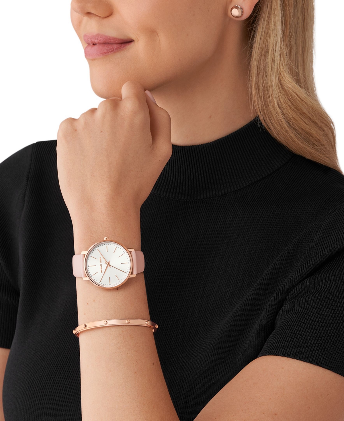Michael Kors Women's Pyper Three-HandLeather Watch 38mm and Jewelry Gift Set - Blush