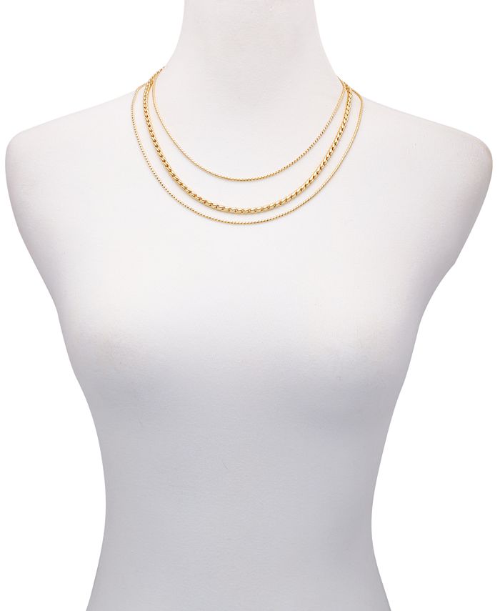 Vince Camuto Gold-Tone Tri-Layered Chain Necklace - Macy's