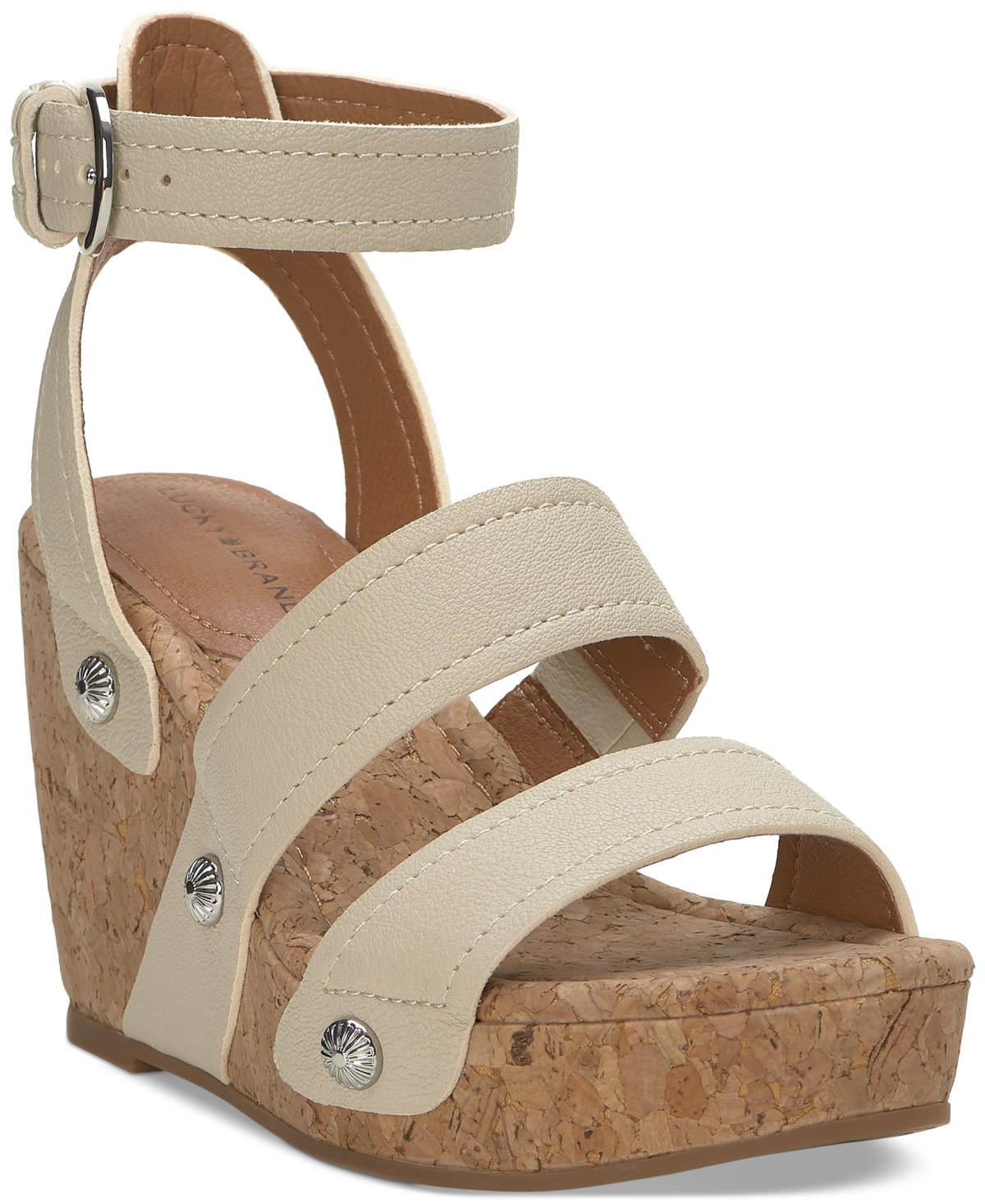 Shop Lucky Brand Women's Valintina Strappy Platform Wedge Sandals In Bone Leather