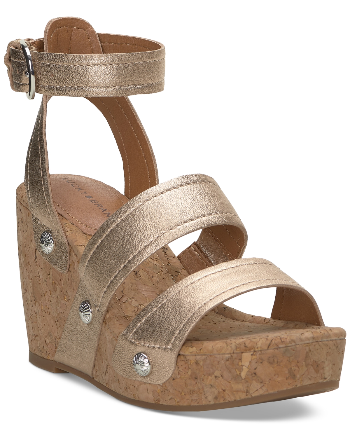 Shop Lucky Brand Women's Valintina Strappy Platform Wedge Sandals In Stardust Leather