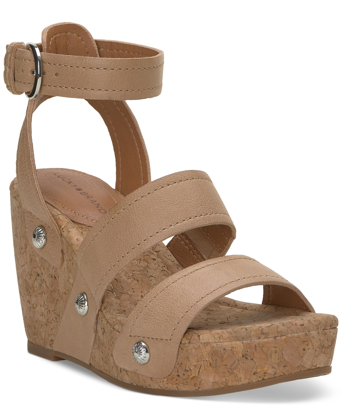 Shop Lucky Brand Women's Valintina Strappy Platform Wedge Sandals In Putty Leather