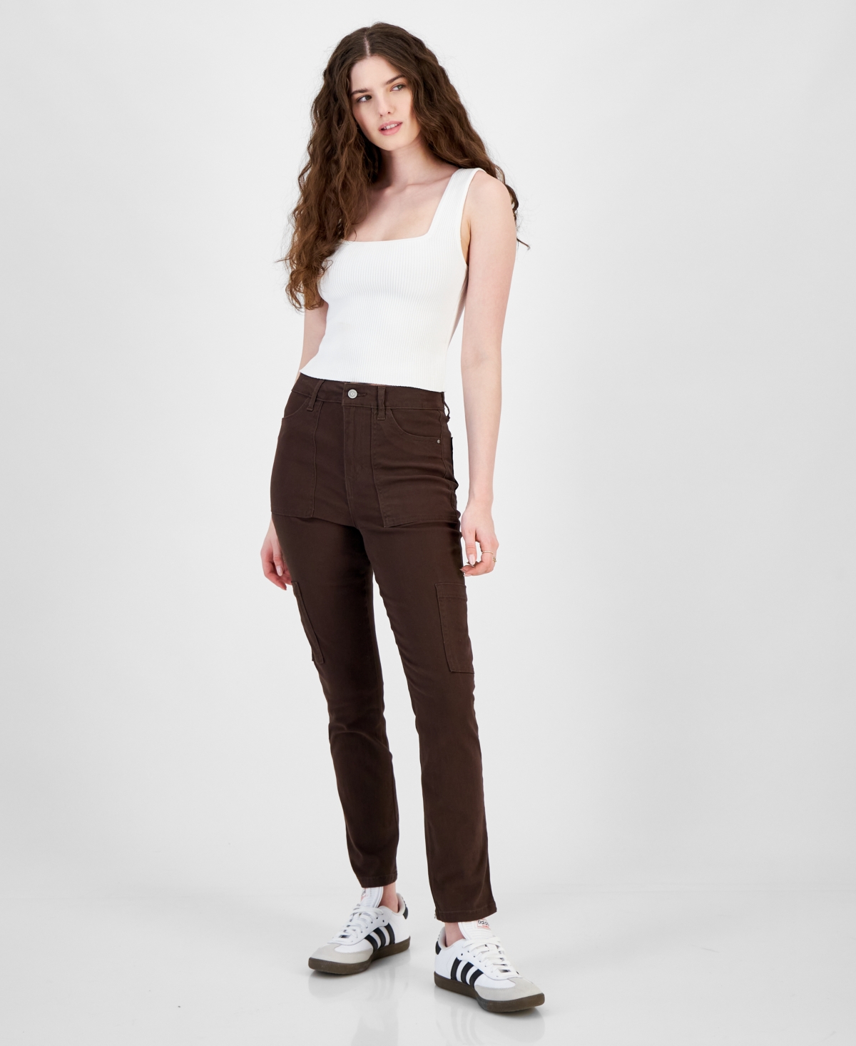 Shop Celebrity Pink Juniors' Patch-pockets Slim Skinny Jeans In Chocolate