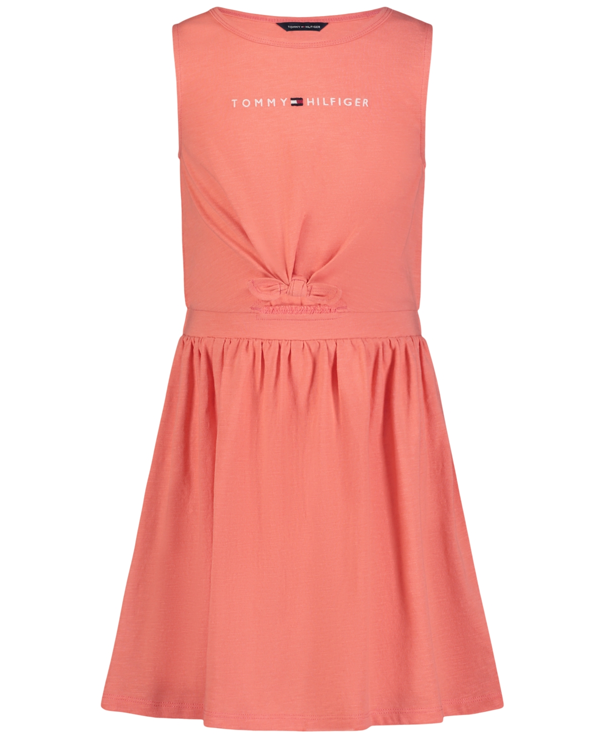Shop Tommy Hilfiger Big Girls Embroidered-logo Sleeveless Dress In Peach Dusk