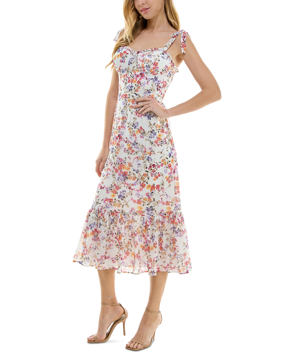 Shop City Studios Juniors' Floral-print Corset Midi Dress In Ivy Combo
