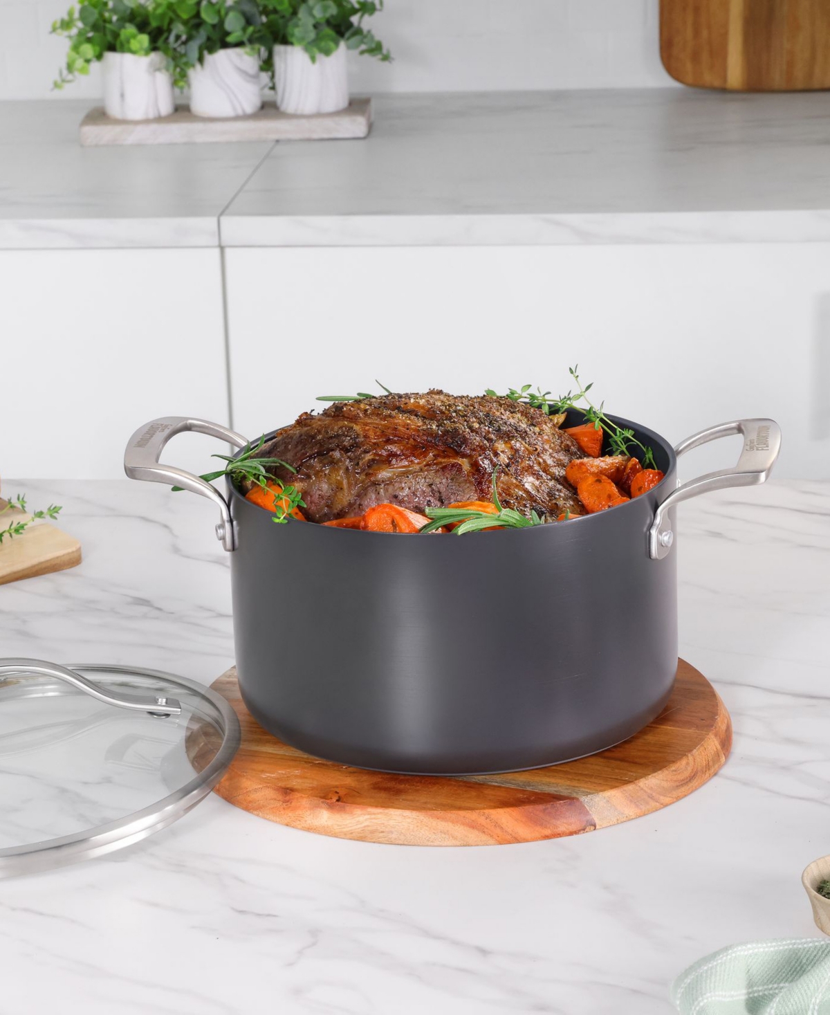 Guy Fieri 's Flavortown Hard-anodized Laser Titanium Aluminum 6-qt. Dutch Oven With Lid In Charcoal