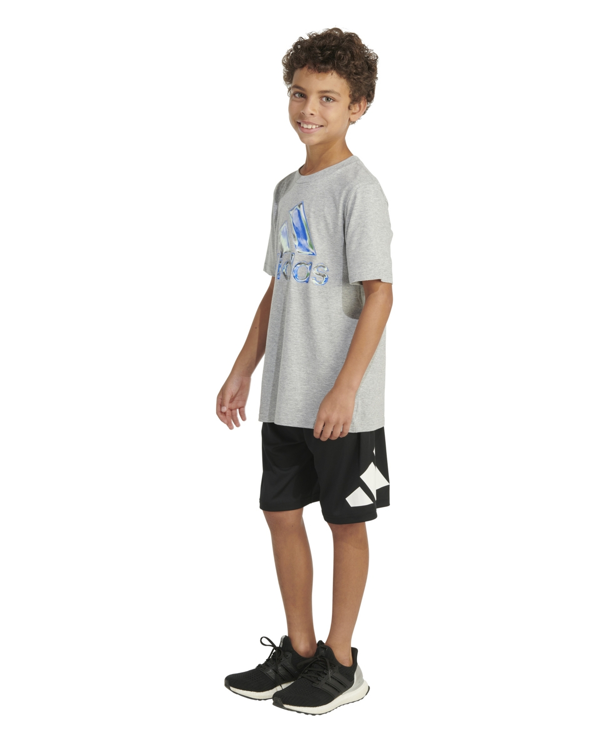 adidas Big Boys Short Sleeve Chrome Logo Heather T-Shirt