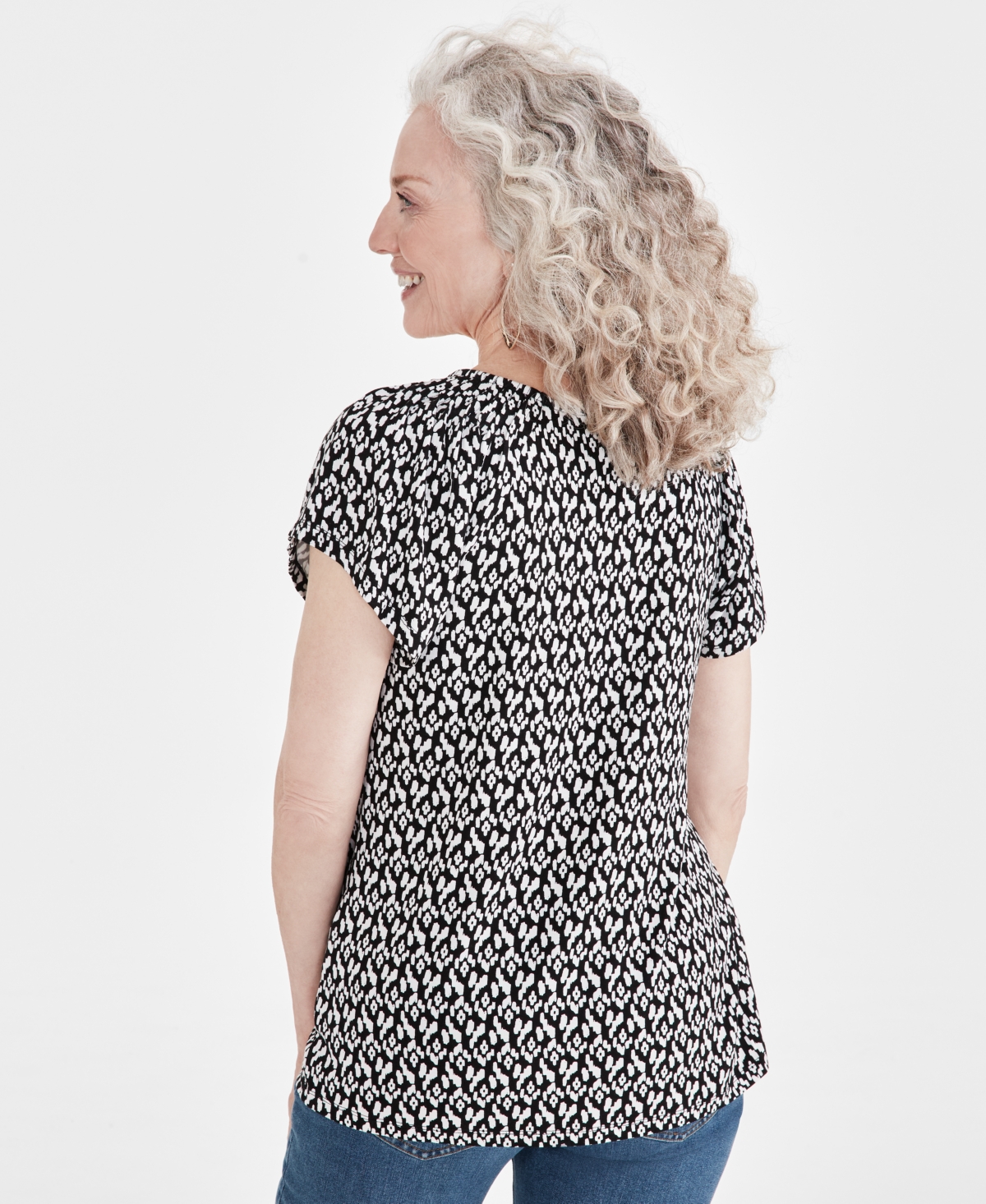 Style & Co Women's Printed Pleated Scoop-Neck Top, Created for Macy's