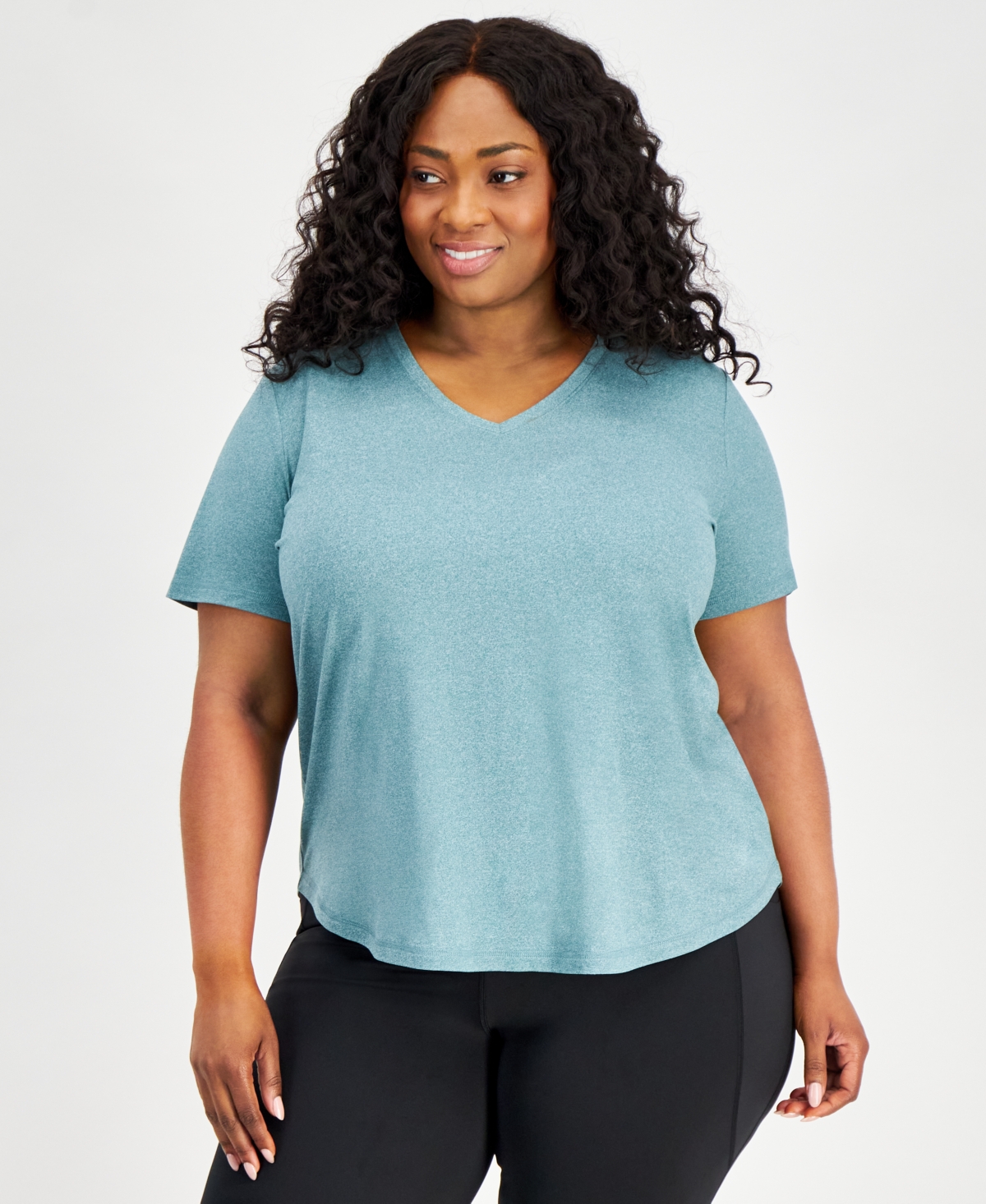 Shop Id Ideology Plus Size Curved-hem V-neck Top, Created For Macy's In Sequoia