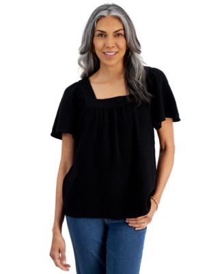 Petite Cotton Square-Neck Raglan-Sleeve Top
