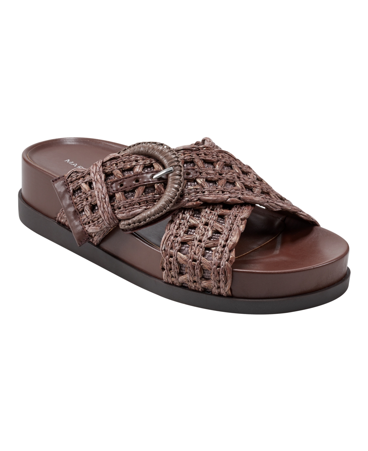 Women's Welti Slip-On Flat Casual Sandals - Dark Brown- Manmade and Textile