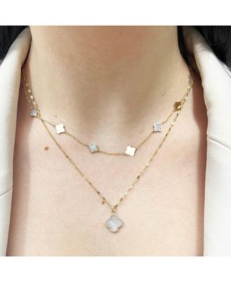 Mother of Pearl Diamond Clover Charm 14K Gold