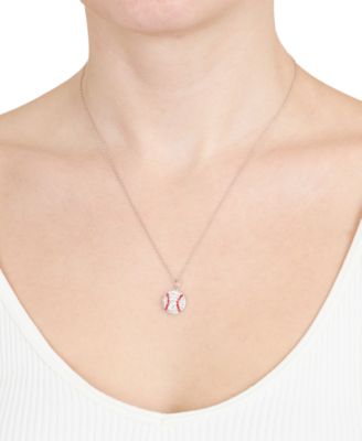 Crystal Baseball 18" Pendant Necklace in Sterling Silver, Exclusively at Macy's